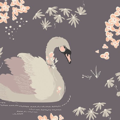 Art Gallery Fabrics - Hello Ollie - Dabbling Swan in Plum