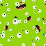 Camelot Fabrics - Monster Mash - Faces in Green