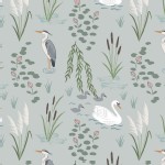 Lewis And Irene - Down By the River - Swan and Heron in Light Grey