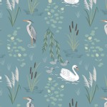 Lewis And Irene - Down By the River - Swan and Heron in Teal