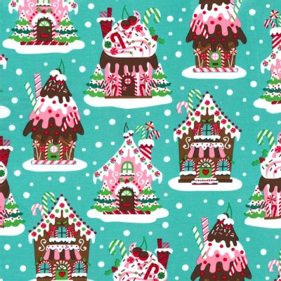 Michael Miller Fabrics - Holiday - Gingerbread Houses in Aqua