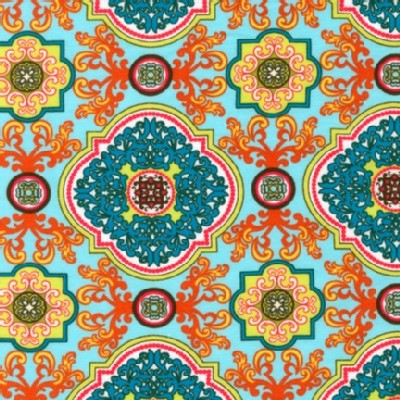 Robert Kaufman Fabrics - Laguna Jersey Prints - Tile Damask in Multi Blue