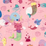 Timeless Treasures - Fun - Kitty Mermaids in Pink